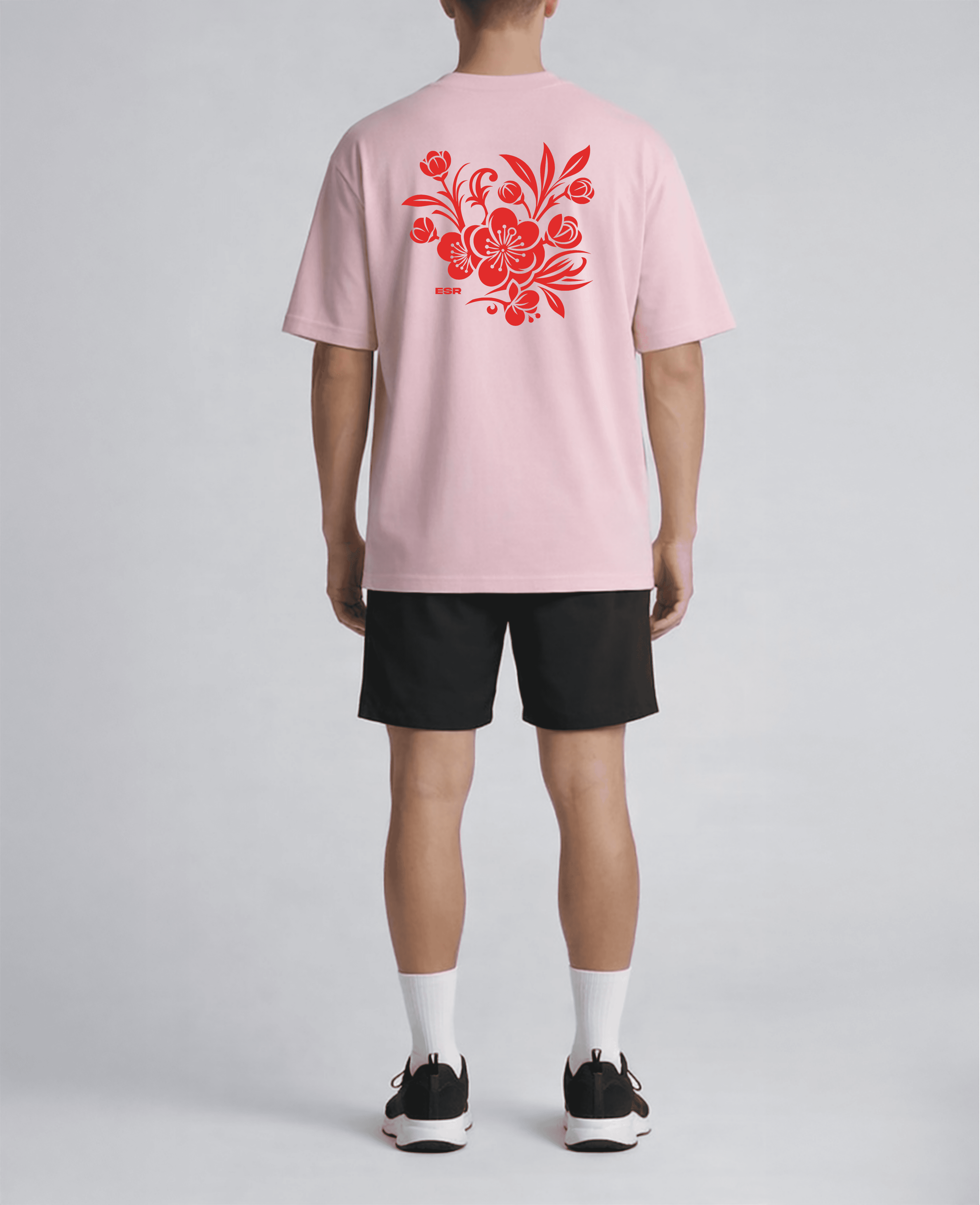 Elevated Cherry Blossom Athleisure Relaxed Fit Tee - Pink
